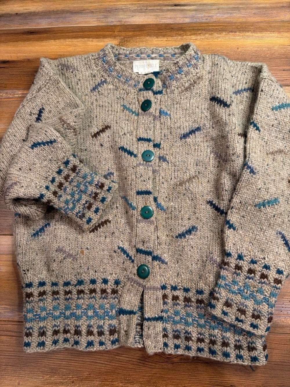 Periwinkle Vintage Wool Blend Cardigan Neutral Knit Button Front Cottagecore - Picture 3 of 6